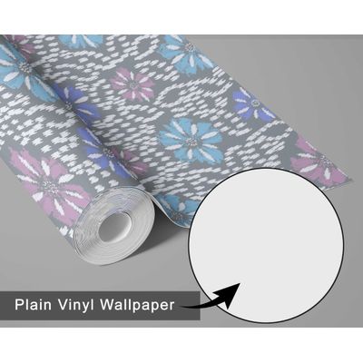 Papel de Parede Floral Ikat Estilo Asiático, Vinil Autoadesivo, Revestimento para Paredes, Fácil DIY para Quarto e Sala - Cinza - S4Sassy 63,5 cm (L) × 609,6 cm (C) / Cinza - Vinil Texturizado
