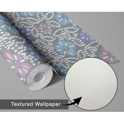 Papel de Parede Floral Ikat Estilo Asiático, Vinil Autoadesivo, Revestimento para Paredes, Fácil DIY para Quarto e Sala - Cinza - S4Sassy 63,5 cm (L) × 609,6 cm (C) / Cinza - Vinil Texturizado