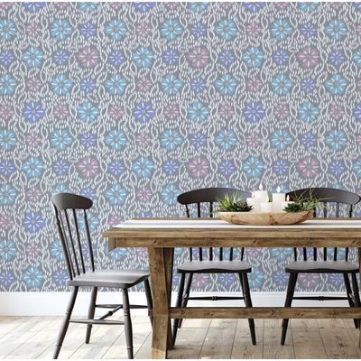 Papel de Parede Floral Ikat Estilo Asiático, Vinil Autoadesivo, Revestimento para Paredes, Fácil DIY para Quarto e Sala - Cinza - S4Sassy 63,5 cm (L) × 609,6 cm (C) / Cinza - Vinil Texturizado