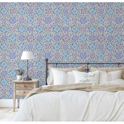 Papel de Parede Floral Ikat Estilo Asiático, Vinil Autoadesivo, Revestimento para Paredes, Fácil DIY para Quarto e Sala - Cinza - S4Sassy 63,5 cm (L) × 609,6 cm (C) / Cinza - Vinil Texturizado
