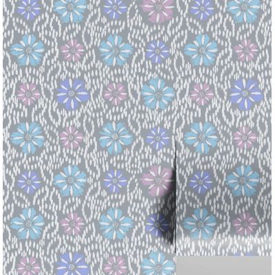 Papel de Parede Floral Ikat Estilo Asiático, Vinil Autoadesivo, Revestimento para Paredes, Fácil DIY para Quarto e Sala - Cinza - S4Sassy 63,5 cm (L) × 609,6 cm (C) / Cinza - Vinil Texturizado