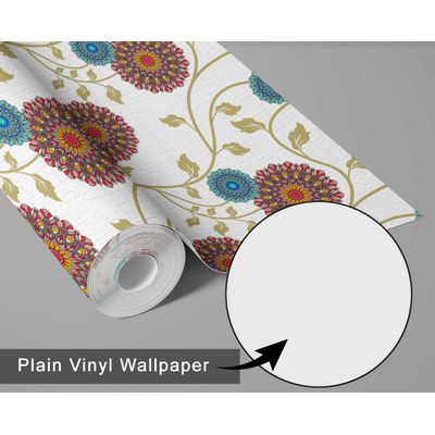 Papel de Parede Dália Florescente Branco, Vinílico Autoadesivo Wallwrap, Revestimento Fácil DIY para Decoração Boho Sala de Estar - S4Sassy 63,5 cm (L) × 914,4 cm (C) / Branco - Vinil Texturizado