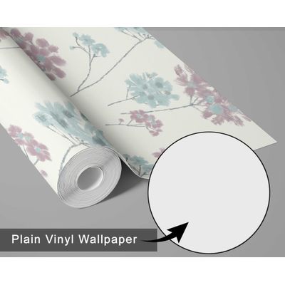 Revestimento Autocolante de Vinil Removível Floral Pastel Azul, Mural Moderno para Quarto, Banheiro, Lavanderia e Closet - S4Sassy 63,5 cm (L) × 152,4 cm (C) / Azul - Vinil Texturizado