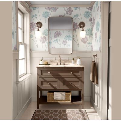 Revestimento Autocolante de Vinil Removível Floral Pastel Azul, Mural Moderno para Quarto, Banheiro, Lavanderia e Closet - S4Sassy 63,5 cm (L) × 152,4 cm (C) / Azul - Vinil Texturizado
