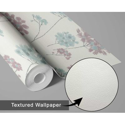 Revestimento Autocolante de Vinil Removível Floral Pastel Azul, Mural Moderno para Quarto, Banheiro, Lavanderia e Closet - S4Sassy 63,5 cm (L) × 152,4 cm (C) / Azul - Vinil Texturizado