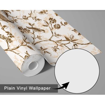 Papel de Parede Autoadesivo Vintage Pássaros e Flores – Revestimento Vinílico Marrom Removível DIY, Papel Contact para Entrada - S4sassy 63,5 cm (L) × 914,4 cm (C) / Marrom - Vinil Texturizado