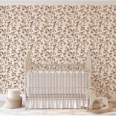 Papel de Parede Autoadesivo Vintage Pássaros e Flores – Revestimento Vinílico Marrom Removível DIY, Papel Contact para Entrada - S4sassy 63,5 cm (L) × 914,4 cm (C) / Marrom - Vinil Texturizado