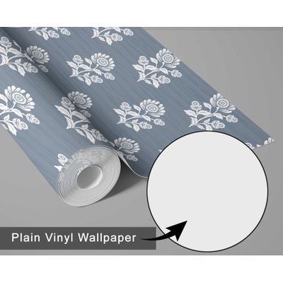 Papel de Parede Floral Étnico Estilo Asiático Autoadesivo, Envoltório Decorativo DIY Para Quarto e Sala - Cinza - S4Sassy 63,5 cm (L) × 304,8 cm (C) / Cinza - Vinil Liso
