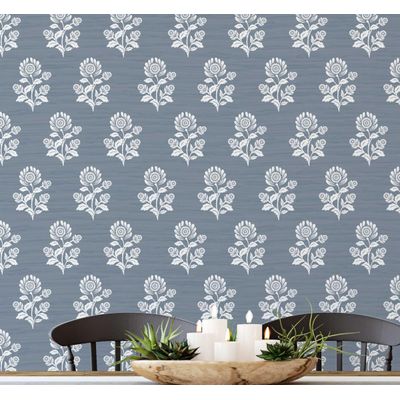 Papel de Parede Floral Étnico Estilo Asiático Autoadesivo, Envoltório Decorativo DIY Para Quarto e Sala - Cinza - S4Sassy 63,5 cm (L) × 304,8 cm (C) / Cinza - Vinil Liso