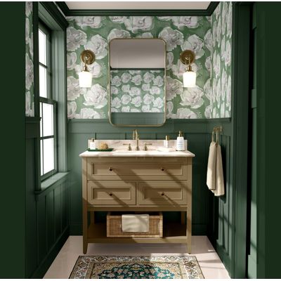 Revestimento de Parede Autoadesivo Removível Vinílico, Estampa Floral Chic Bloom Verde para Banheiro e Lavanderia - S4Sassy 63,5 cm (L) × 152,4 cm (C) / Verde - Vinil Liso