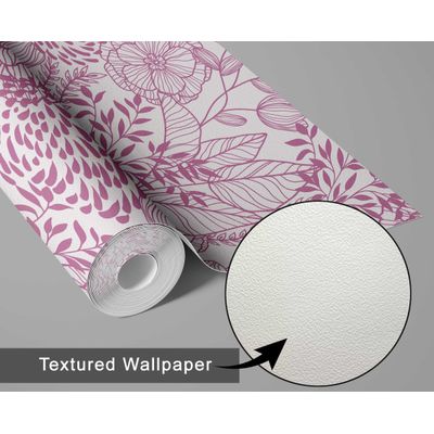Papel de Parede Autoadesivo Removível Jardim Floral Rosa, Mural de Parede Instantâneo para Quarto, Banheiro, Lavanderia, Closet - S4Sassy 63,5 cm (L) × 609,6 cm (C) / Rosa - Vinil Texturizado