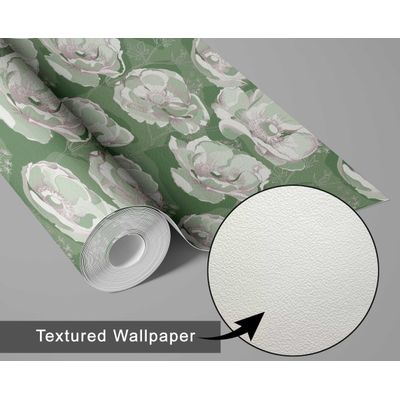 Revestimento de Parede Autoadesivo Removível Vinílico, Estampa Floral Chic Bloom Verde para Banheiro e Lavanderia - S4Sassy 63,5 cm (L) × 304,8 cm (C) / Verde - Vinil Texturizado