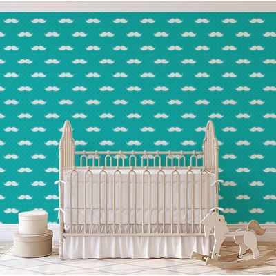 Papel de Parede Bigode Verde Autoadesivo Vinílico, Revestimento para Paredes, Aplicação Fácil para Quarto Infantil/Brinquedoteca - S4Sassy 63,5 cm (L) × 152,4 cm (C) / Verde - Vinil Texturizado
