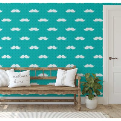 Papel de Parede Bigode Verde Autoadesivo Vinílico, Revestimento para Paredes, Aplicação Fácil para Quarto Infantil/Brinquedoteca - S4Sassy 63,5 cm (L) × 152,4 cm (C) / Verde - Vinil Texturizado