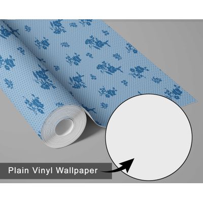Papel de Parede Autoadesivo Estampa Pontilhada de Folhas e Flores Vinil Impermeável Azul Removível para Locatários Quarto/Sala - S4sassy 63,5 cm (L) × 914,4 cm (C) / Azul - Vinil Texturizado