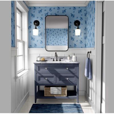 Papel de Parede Autoadesivo Estampa Pontilhada de Folhas e Flores Vinil Impermeável Azul Removível para Locatários Quarto/Sala - S4sassy 63,5 cm (L) × 914,4 cm (C) / Azul - Vinil Texturizado
