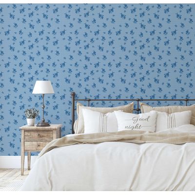 Papel de Parede Autoadesivo Estampa Pontilhada de Folhas e Flores Vinil Impermeável Azul Removível para Locatários Quarto/Sala - S4sassy 63,5 cm (L) × 914,4 cm (C) / Azul - Vinil Texturizado