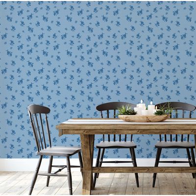 Papel de Parede Autoadesivo Estampa Pontilhada de Folhas e Flores Vinil Impermeável Azul Removível para Locatários Quarto/Sala - S4sassy 63,5 cm (L) × 914,4 cm (C) / Azul - Vinil Texturizado