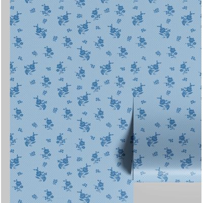Papel de Parede Autoadesivo Estampa Pontilhada de Folhas e Flores Vinil Impermeável Azul Removível para Locatários Quarto/Sala - S4sassy 63,5 cm (L) × 914,4 cm (C) / Azul - Vinil Texturizado