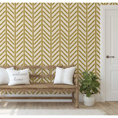 Papel de Parede Autoadesivo de Vinil Removível Estampa Geométrica com Costura Amarelo para Quarto, Banheiro, Lavanderia, Closet - S4Sassy 63,5 cm (L) × 609,6 cm (C) / Amarelo - Vinil Texturizado