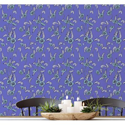 Papel de Parede Floral Estilo Asiático Autoadesivo, Revestimento Decorativo, Decoração DIY Fácil para Quarto e Sala - Roxo - S4Sassy 63,5 cm (L) × 914,4 cm (C) / Roxo - Vinil Liso