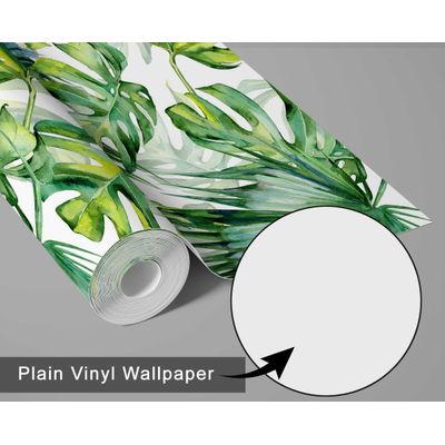 Papel de Parede Tropical Folhas de Monstera Verde, Vinil Autoadesivo, Revestimento Decorativo Fácil DIY para Quarto e Sala - S4Sassy 63,5 cm (L) × 914,4 cm (C) / Verde - Vinil Liso
