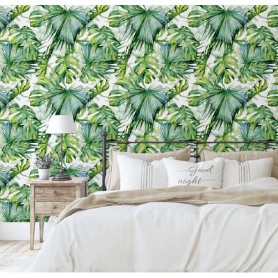Papel de Parede Tropical Folhas de Monstera Verde, Vinil Autoadesivo, Revestimento Decorativo Fácil DIY para Quarto e Sala - S4Sassy 63,5 cm (L) × 914,4 cm (C) / Verde - Vinil Liso