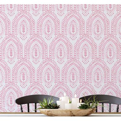 Papel de Parede Vinílico Autoadesivo, Paisley Arqueado Urban-Chic, Rosa à Prova d'Água, Removível para Quartos/Sala em Aluguel - S4Sassy 63,5 cm (L) × 914,4 cm (C) / Rosa - Vinil Liso