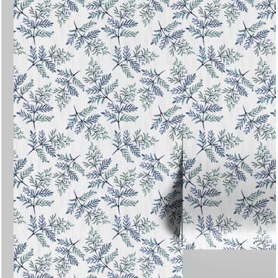 Papel de Parede Autoadesivo Estampa Botânica de Samambaia, Vinílico Verde Removível DIY para Parede de Entrada, Decoração Fácil - S4sassy 63,5 cm (L) × 152,4 cm (C) / Verde - Vinil Liso