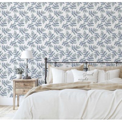 Papel de Parede Autoadesivo Estampa Botânica de Samambaia, Vinílico Verde Removível DIY para Parede de Entrada, Decoração Fácil - S4sassy 63,5 cm (L) × 152,4 cm (C) / Verde - Vinil Liso