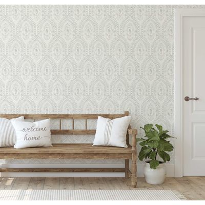 Papel de Parede Vinílico Autoadesivo Urban Chic Paisley Arqueado Impermeável Bege, Removível para Quartos e Sala, para Inquilinos - S4Sassy 63,5 cm (L) × 609,6 cm (C) / Bege - Vinil Liso