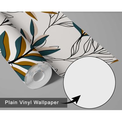 Papel de Parede com Contorno de Folhas Brancas - Vinílico Autoadesivo, Botânico Moderno, DIY Fácil para Quarto, Sala e Ambientes - S4Sassy 63,5 cm (L) × 304,8 cm (C) / Branco - Vinil Liso