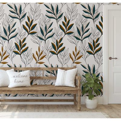 Papel de Parede com Contorno de Folhas Brancas - Vinílico Autoadesivo, Botânico Moderno, DIY Fácil para Quarto, Sala e Ambientes - S4Sassy 63,5 cm (L) × 609,6 cm (C) / Branco - Vinil Liso