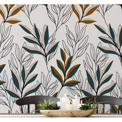 Papel de Parede com Contorno de Folhas Brancas - Vinílico Autoadesivo, Botânico Moderno, DIY Fácil para Quarto, Sala e Ambientes - S4Sassy 63,5 cm (L) × 609,6 cm (C) / Branco - Vinil Liso