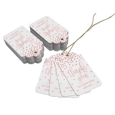 Etiquetas de Papel para Lembrancinha de Aniversário 'Obrigado por Celebrar Comigo' com Foil Artesanal - Inkdotpot 50 Etiquetas Metalizadas / Branco - Ouro Rosé