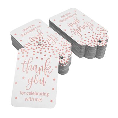 Etiquetas de Papel para Lembrancinha de Aniversário 'Obrigado por Celebrar Comigo' com Foil Artesanal - Inkdotpot 50 Etiquetas Metalizadas / Branco - Ouro Rosé
