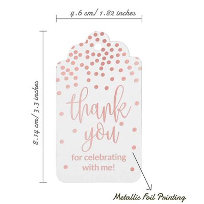 Etiquetas de Papel para Lembrancinha de Aniversário 'Obrigado por Celebrar Comigo' com Foil Artesanal - Inkdotpot 50 Etiquetas Metalizadas / Branco - Ouro Rosé