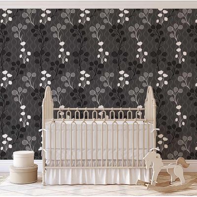 Papel de Parede Autoadesivo Cinza com Estampa Floral de Botões, Vinil Removível DIY, Adesivo de Parede para Entrada e Escritório - S4sassy 63,5 cm (L) × 609,6 cm (C) / Cinza - Vinil Texturizado