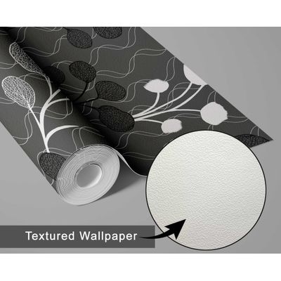 Papel de Parede Autoadesivo Cinza com Estampa Floral de Botões, Vinil Removível DIY, Adesivo de Parede para Entrada e Escritório - S4sassy 63,5 cm (L) × 609,6 cm (C) / Cinza - Vinil Texturizado