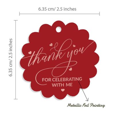 Etiqueta para Garrafa de Aniversário 'Obrigado por Comemorar Comigo' em Papel Metalizado para Lembrancinhas - Inkdotpot 100 Etiquetas Metalizadas / Vermelho - Ouro Rosé