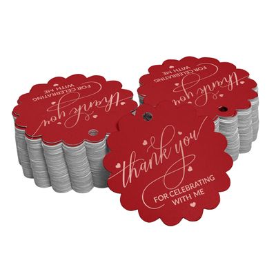Etiqueta para Garrafa de Aniversário 'Obrigado por Comemorar Comigo' em Papel Metalizado para Lembrancinhas - Inkdotpot 100 Etiquetas Metalizadas / Vermelho - Ouro Rosé