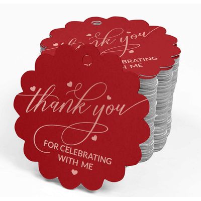Etiqueta para Garrafa de Aniversário 'Obrigado por Comemorar Comigo' em Papel Metalizado para Lembrancinhas - Inkdotpot 100 Etiquetas Metalizadas / Vermelho - Ouro Rosé