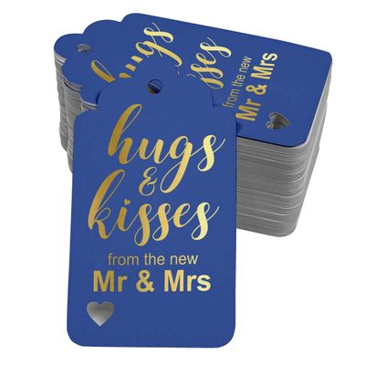 Etiquetas Pendentes Metalizadas para Garrafas de Casamento 'Abraços e Beijos' - Inkdotpot 100 Etiquetas Metalizadas / Azul - Ouro Rosé