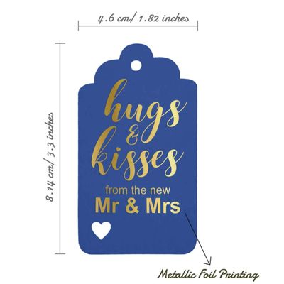 Etiquetas Pendentes Metalizadas para Garrafas de Casamento 'Abraços e Beijos' - Inkdotpot 100 Etiquetas Metalizadas / Azul - Ouro Rosé