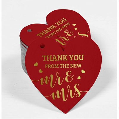 Etiqueta de Papel para Lembrancinha de Casamento 'Thank You' com Acabamento Foil para Pendurar - Inkdotpot 50 Etiquetas Metalizadas / Vermelho - Ouro Rosé