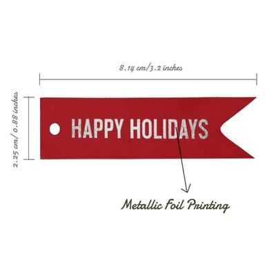 Etiquetas de Papel para Lembrancinhas 'Boas Festas' com Folha Metalizada para Pendurar - Inkdotpot 100 Etiquetas Metalizadas / Vermelho - Prata