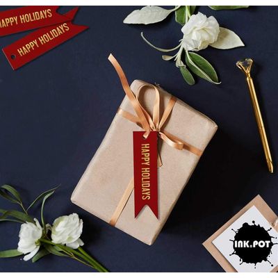 Etiquetas de Papel para Lembrancinhas 'Boas Festas' com Folha Metalizada para Pendurar - Inkdotpot 100 Etiquetas Metalizadas / Vermelho - Prata