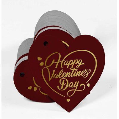 Etiquetas Pendentes para Garrafa 'Happy Valentine's Day' com Folha Metalizada para Lembrancinha - Inkdotpot 50 Etiquetas Metalizadas / Vermelho - Ouro Rosé