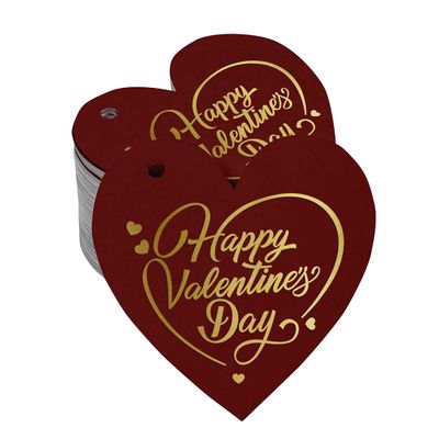 Etiquetas Pendentes para Garrafa 'Happy Valentine's Day' com Folha Metalizada para Lembrancinha - Inkdotpot 50 Etiquetas Metalizadas / Vermelho - Ouro Rosé