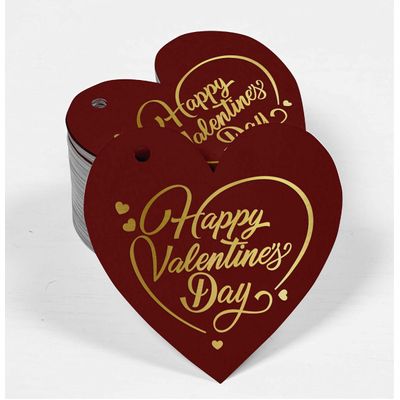 Etiquetas Pendentes para Garrafa 'Happy Valentine's Day' com Folha Metalizada para Lembrancinha - Inkdotpot 50 Etiquetas Metalizadas / Vermelho - Ouro Rosé